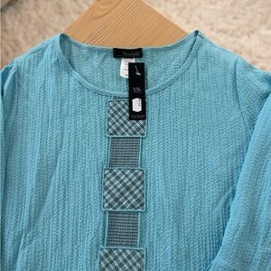 Moonlight Y&S Fashion Design Blue Textured Lagennook Asymmetrical Top Size XXL